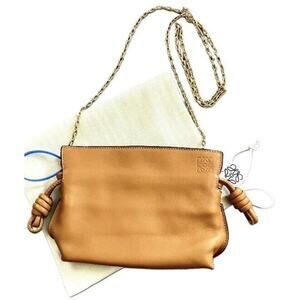LOEWE Flamenco Nano Clutch Bag Knot Leather Gold Chain Tan Small Mini Purse